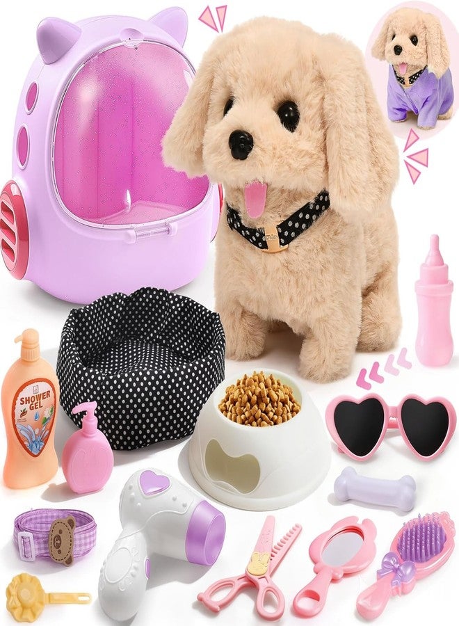 Cleboen 17pcs Robot Dog Toys for Girls Kids Boys 3-6, Realistic Interactive Robot Puppy Dog Plush Toys with Walk & Bark, Pretend Play Puppy Pet Care Playset, 3 4 5 6 Year Old Girl Birthday Gift Ideas - Image 1